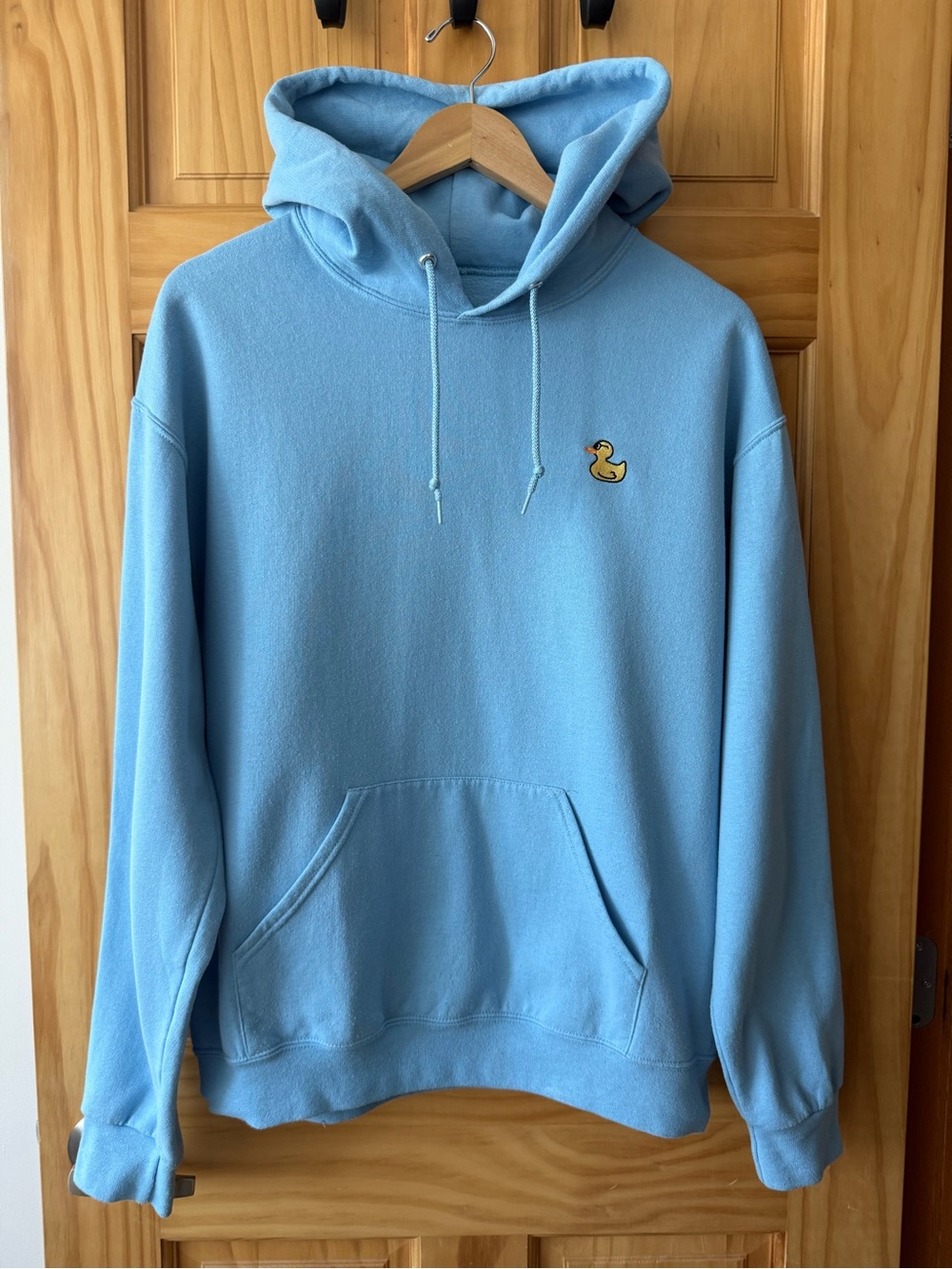 Light Blue Men's Pullover Hoodie with Duck Patch